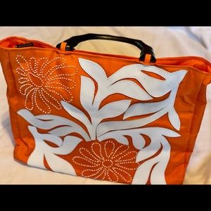 Silk Orange Large Purse with Bead and Appliqué Embellishments